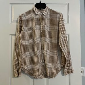 Everlane Linen Relaxed Shirt, size 0, white and light brown plaid